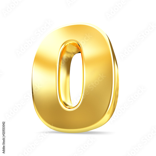 3d gold number 0 zero isolated white background.