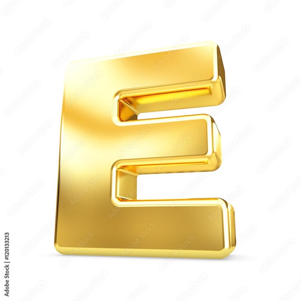3d gold letter E isolated white background. 3d gold letter E isolated white background.