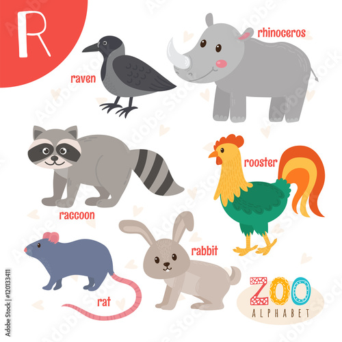 Letter R. Cute animals. Funny cartoon animals in vector. ABC boo