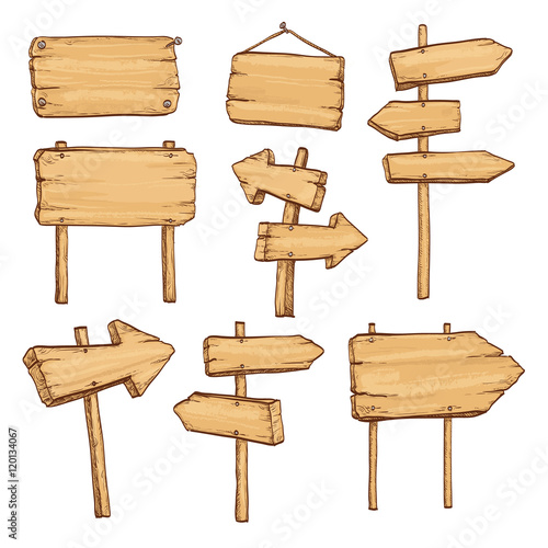 Sketch set of signposts and signboards. 