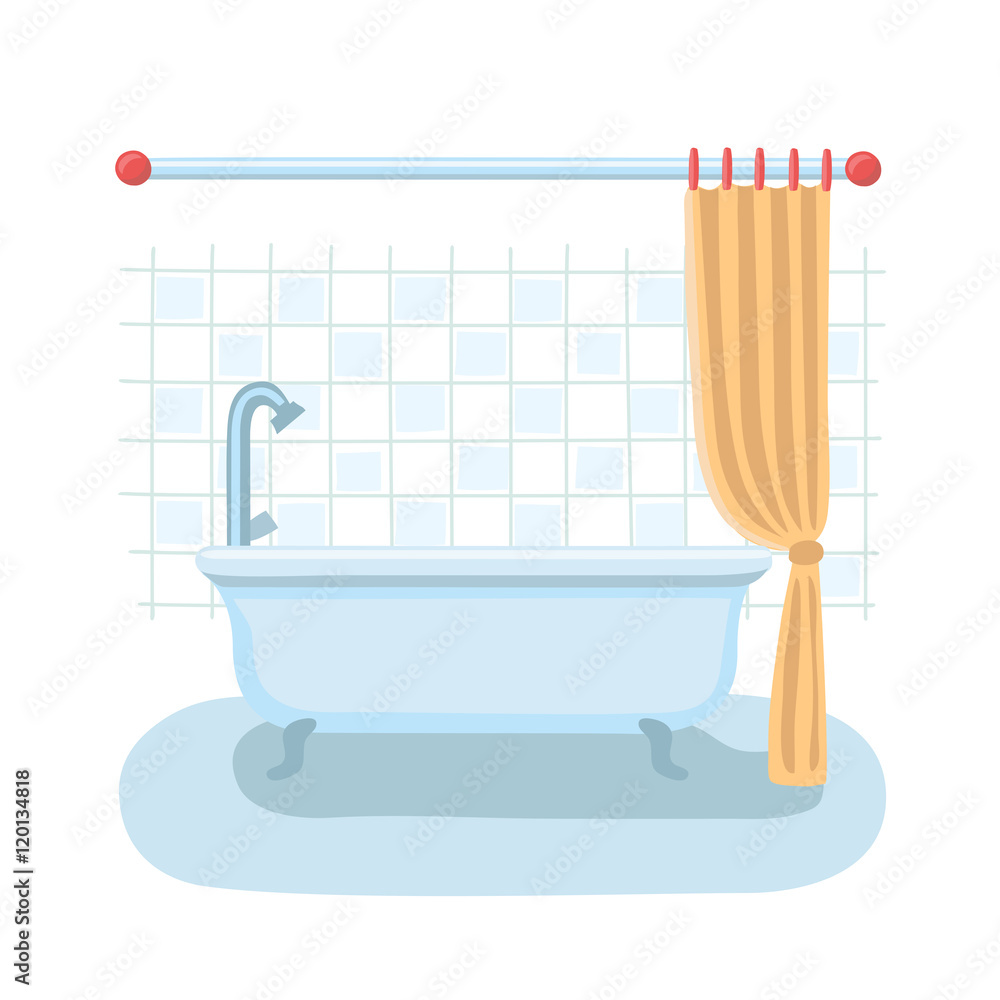 Bathroom shower interior in flat cartoon vector style with open and closed shower curtain. Bathroom shower interior in flat cartoon vector style with open and closed shower curtain.