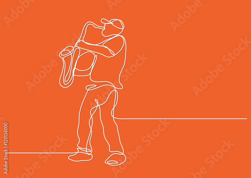 continuous line drawing of saxophone player