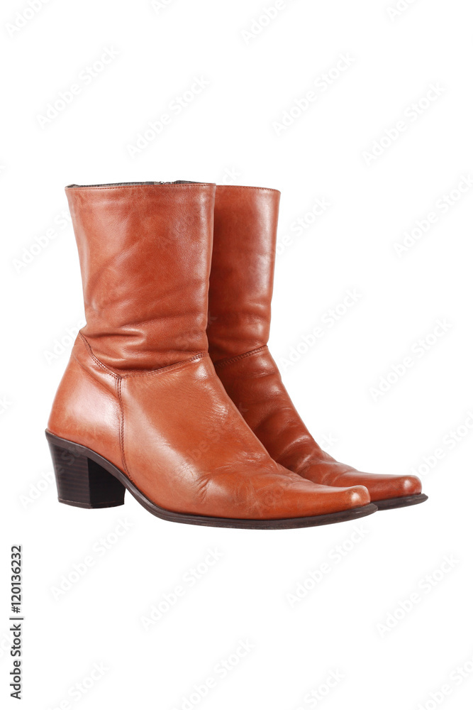 stylish brown leather boots isolated on white