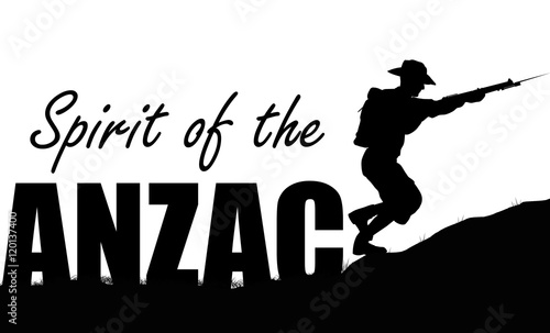 ANZAC illustration. World War 1 Australian and New Zealand soldiers. 