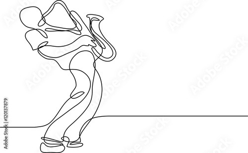 continuous line drawing of saxophone player