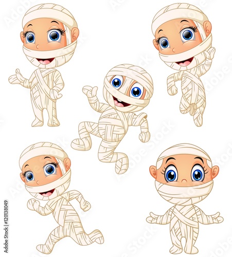 Set of kid wearing mummy costume character