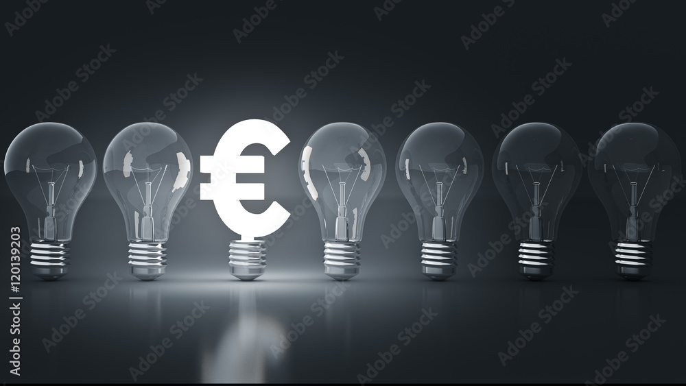 Luminous euros sign with light bulbs. rendering 3D Luminous euros sign with light bulbs. rendering 3D