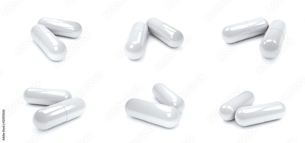 white pills capsules isolated on white background. white pills capsules isolated on white background.