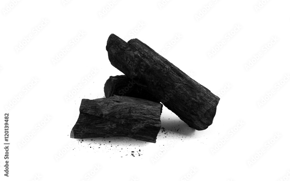 Black charcoal and debris on white background Black charcoal and debris on white background