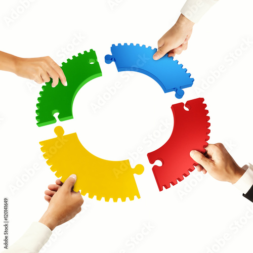 Teamwork and integration concept with puzzle pieces