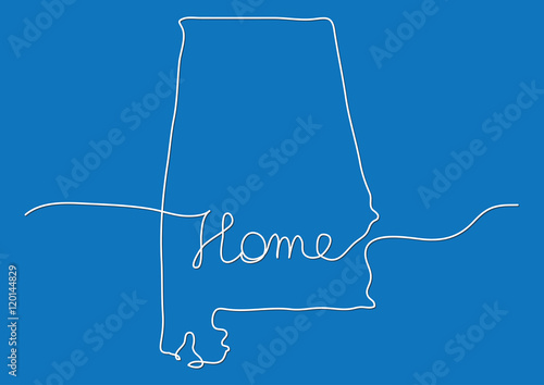 continuous line drawing of Alabama home sign