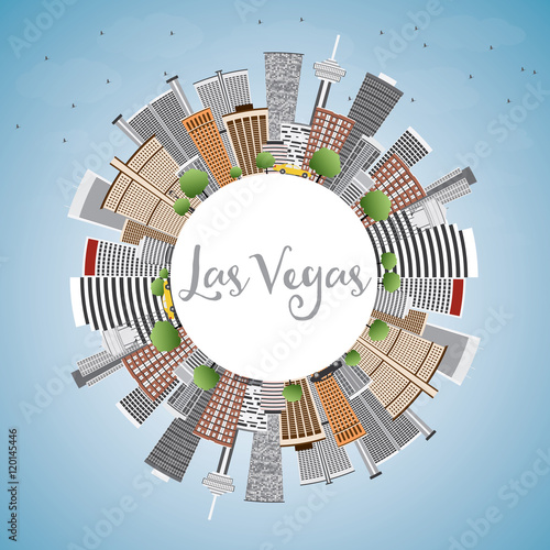 Las Vegas Skyline with Gray Buildings, Blue Sky and Copy Space.