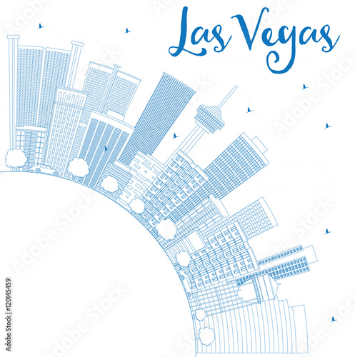 Outline Las Vegas Skyline with Blue Buildings and Copy Space.