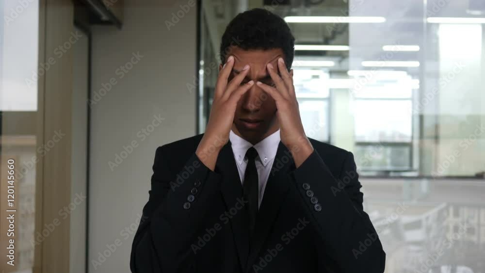 Headache, Tense Desperate Black Businessman in Suit Headache, Tense Desperate Black Businessman in Suit