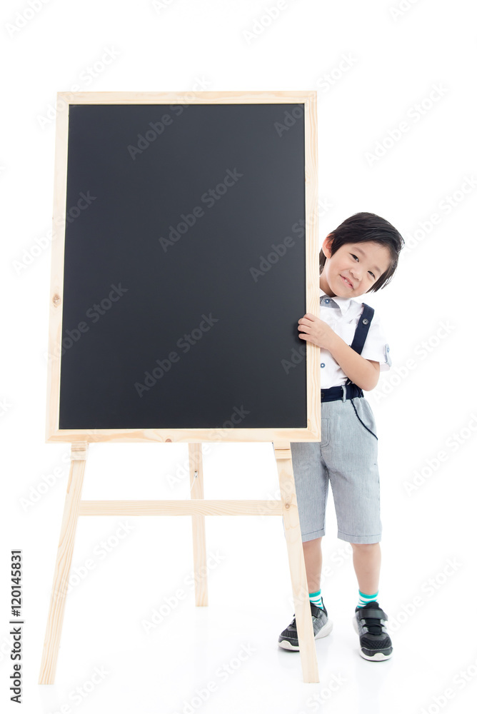 Cute Asian child with black board Cute Asian child with black board