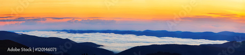 Picturesque sunrise morning in mountains above clouds, Carpathia © O.Farion