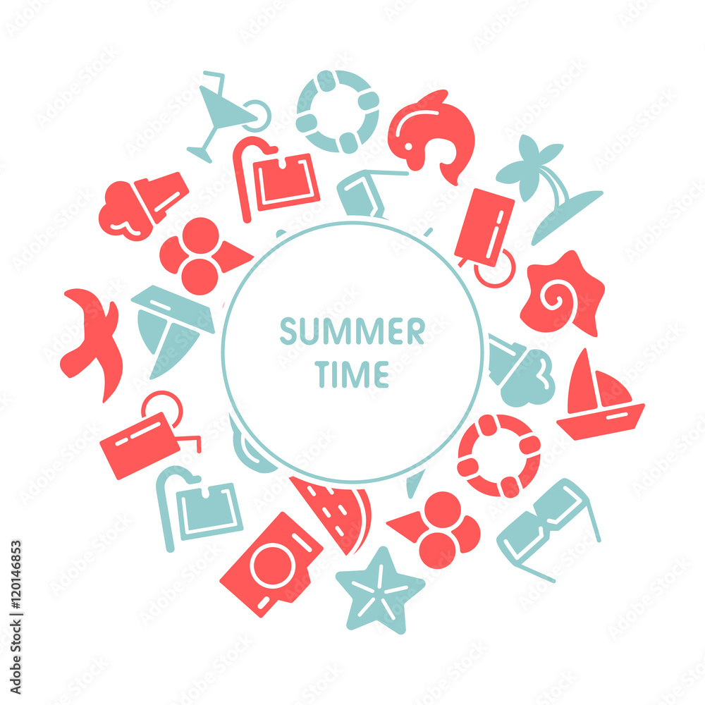 Summer time vector illustrations with icons