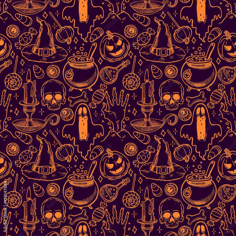 Fototapeta premium seamless sketch Halloween pattern - 2