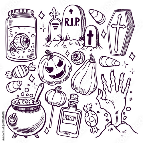 Set of sketch Halloween attributes - 3