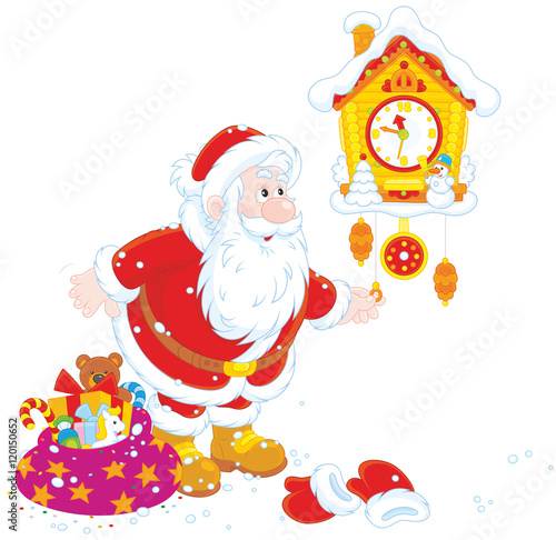 Santa winding up his cuckoo-clock