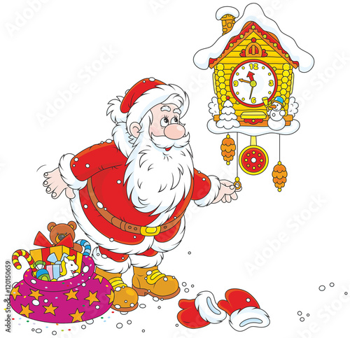 Santa winding up his cuckoo-clock