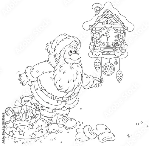 Santa winding up his cuckoo-clock
