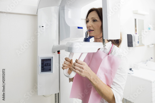 Patient Using Panoramic Xray Machine In Clinic