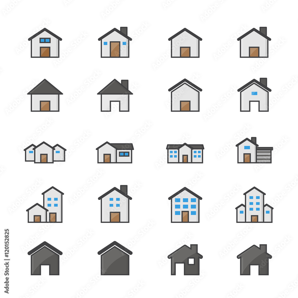 House and Home Set Of Building Color Icon Style Colorful Flat Icons