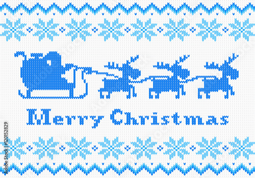 blau weiß gestrickte Weihnachtskarte 