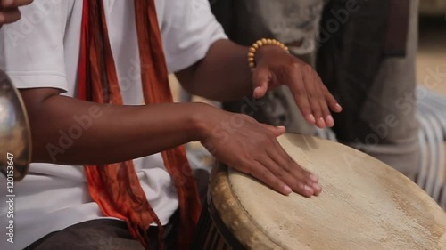 Close up of an African djembe drummer