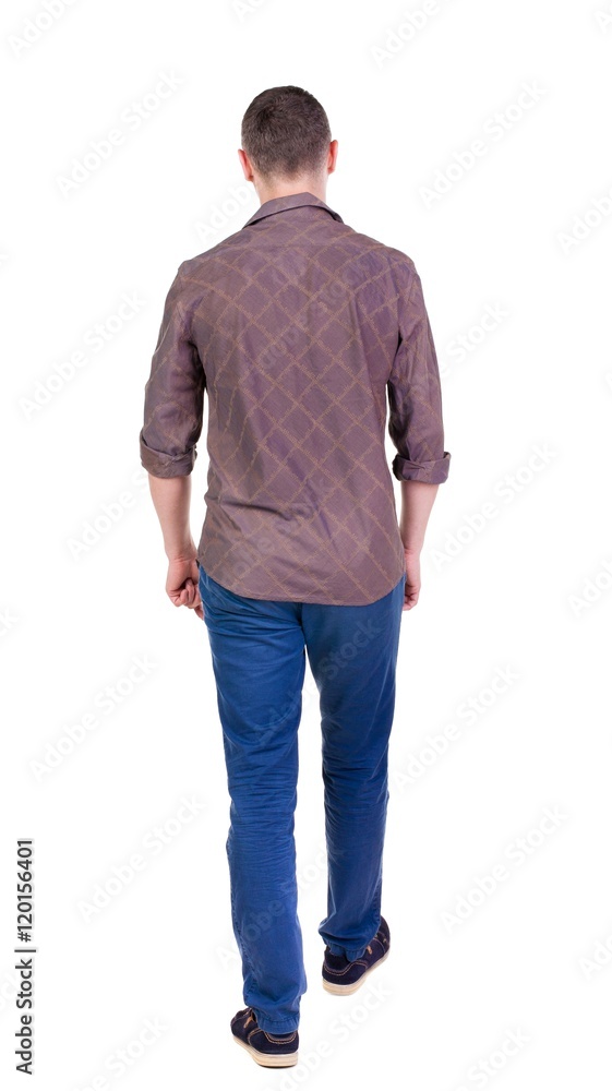 Back view of going handsome man in jeans and a shirt. walking young guy . Rear view people collection. backside view of person. Isolated over white background. Back view of going handsome man in jeans and a shirt. walking young guy . Rear view people collection. backside view of person. Isolated over white background.