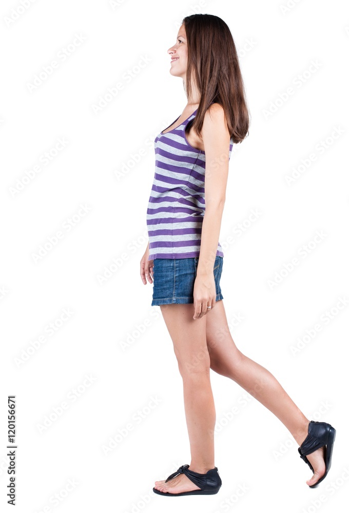 back view of walking woman . going gir in motion. Rear view people collection. backside view of person. Isolated over white background. back view of walking woman . going gir in motion. Rear view people collection. backside view of person. Isolated over white background.