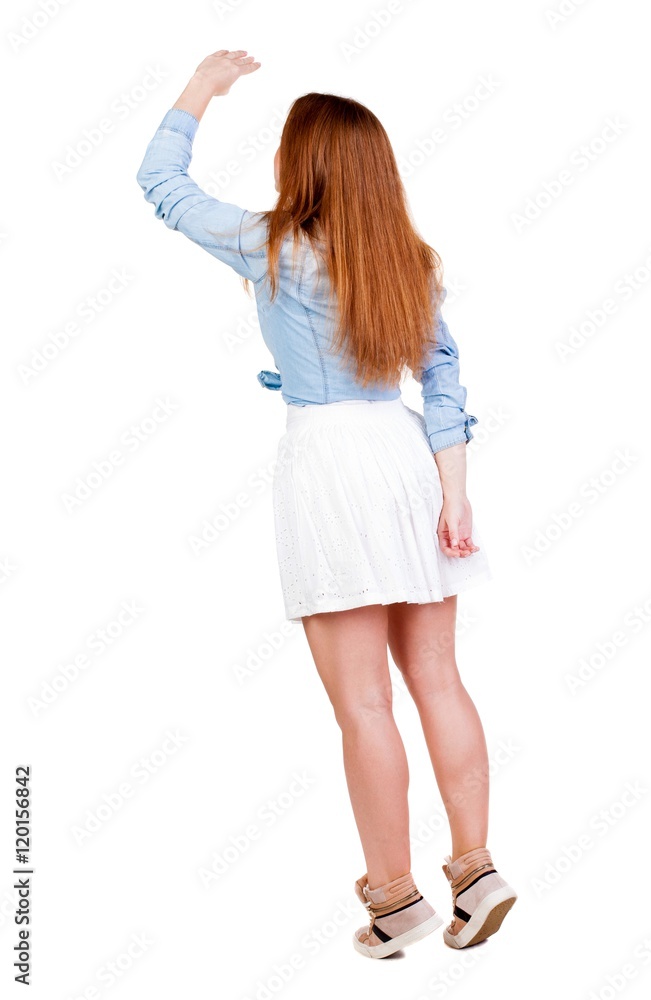 back view of standing young red head woman. Rear view people collection. backside view of person. Isolated over white background. back view of standing young red head woman. Rear view people collection. backside view of person. Isolated over white background.