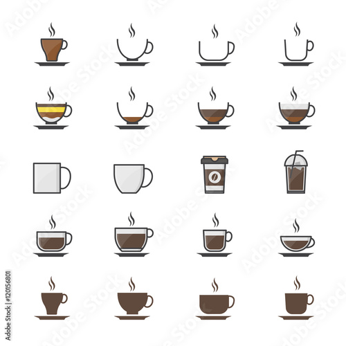 Coffee Cup Color Icons Set Of Drink Vector Illustration Style Colorful Flat Icon
