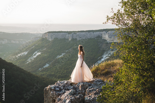 Bride portrait with a mountain view