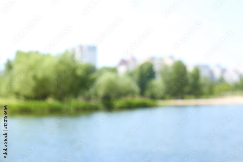 Obraz premium Blurred view of the pond