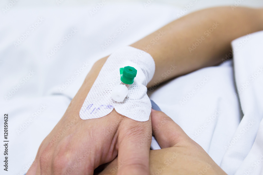 Injection cathetter in the hand of patient Injection cathetter in the hand of patient