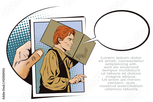 People in retro style. Delivery man with a parcel