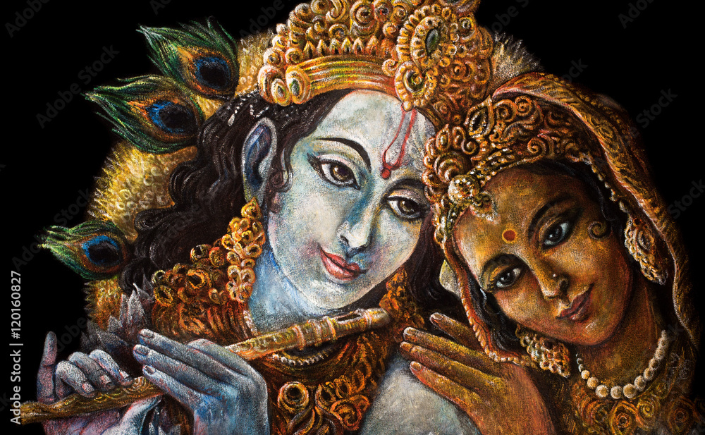 divine couple krishna and radha togerher, painting illustration divine couple krishna and radha togerher, painting illustration