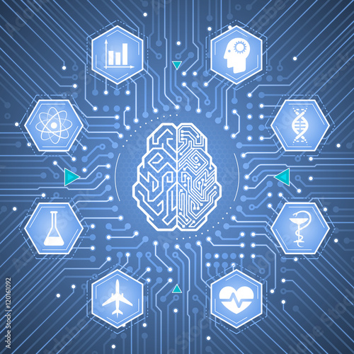 Cybernetic Brain. Infographical template on the subject of 'Artificial Intelligence'.