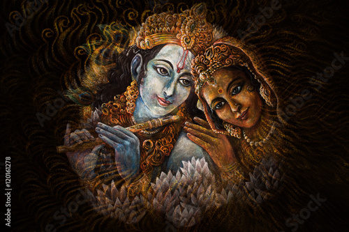 Konstfotografi radha and krishna playing flute, hand painted illustration