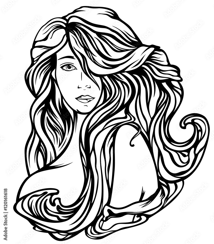 Art Nouveau style woman portrait with long gourgeous hair Art Nouveau style woman portrait with long gourgeous hair