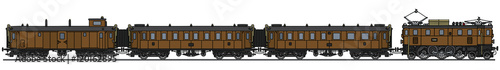 Hand drawing of a classic brown electric passenger train