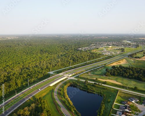 Flying over a Florida highway system near Orlando Florida