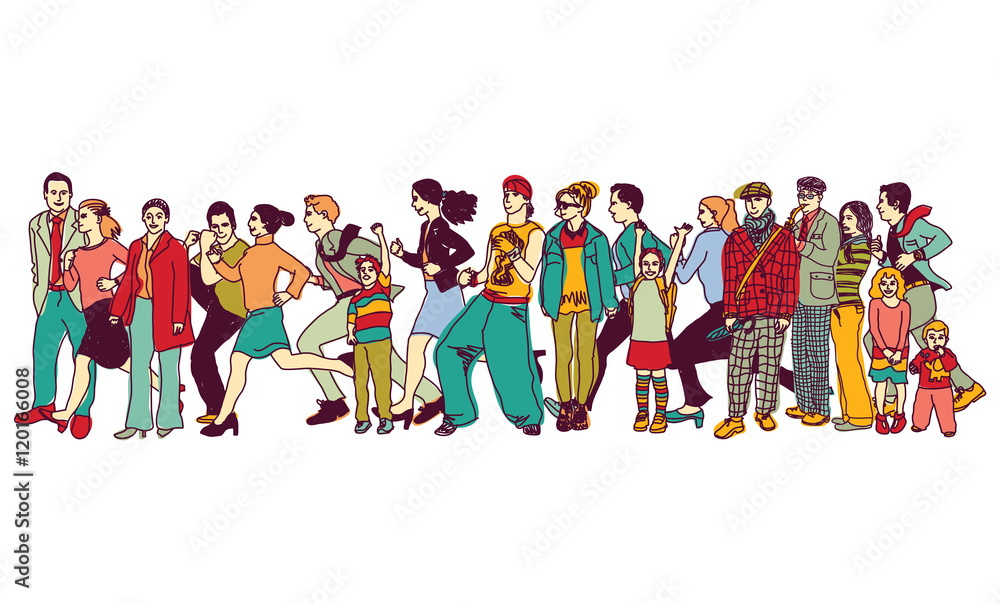Obraz premium Big group people standing queue tail waiting line.