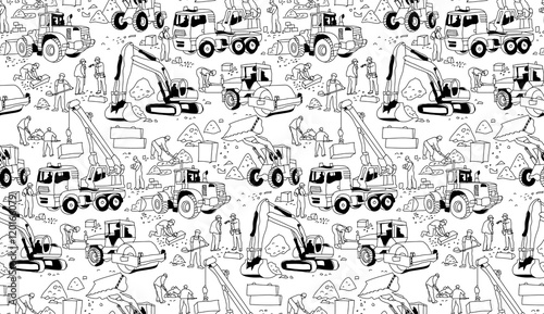 Wallpaper Mural Building construction workers landscape black seamless pattern. Torontodigital.ca