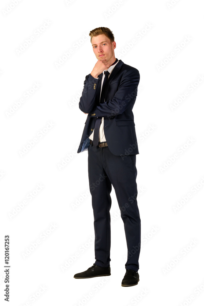 Young business man thinking full length portrait Young business man thinking full length portrait