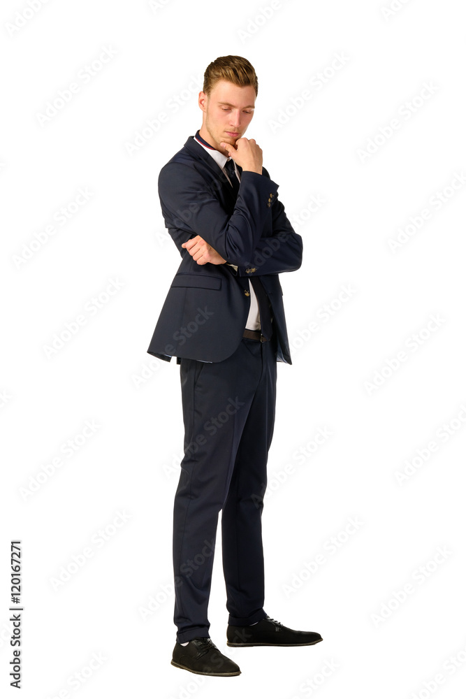 Young business man thinking full length portrait Young business man thinking full length portrait