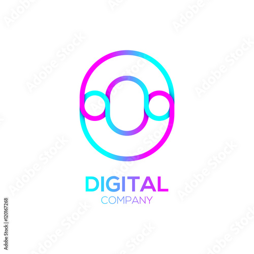 Letter O Logo Design.Linked shape circle symbol,Digital,pink blue