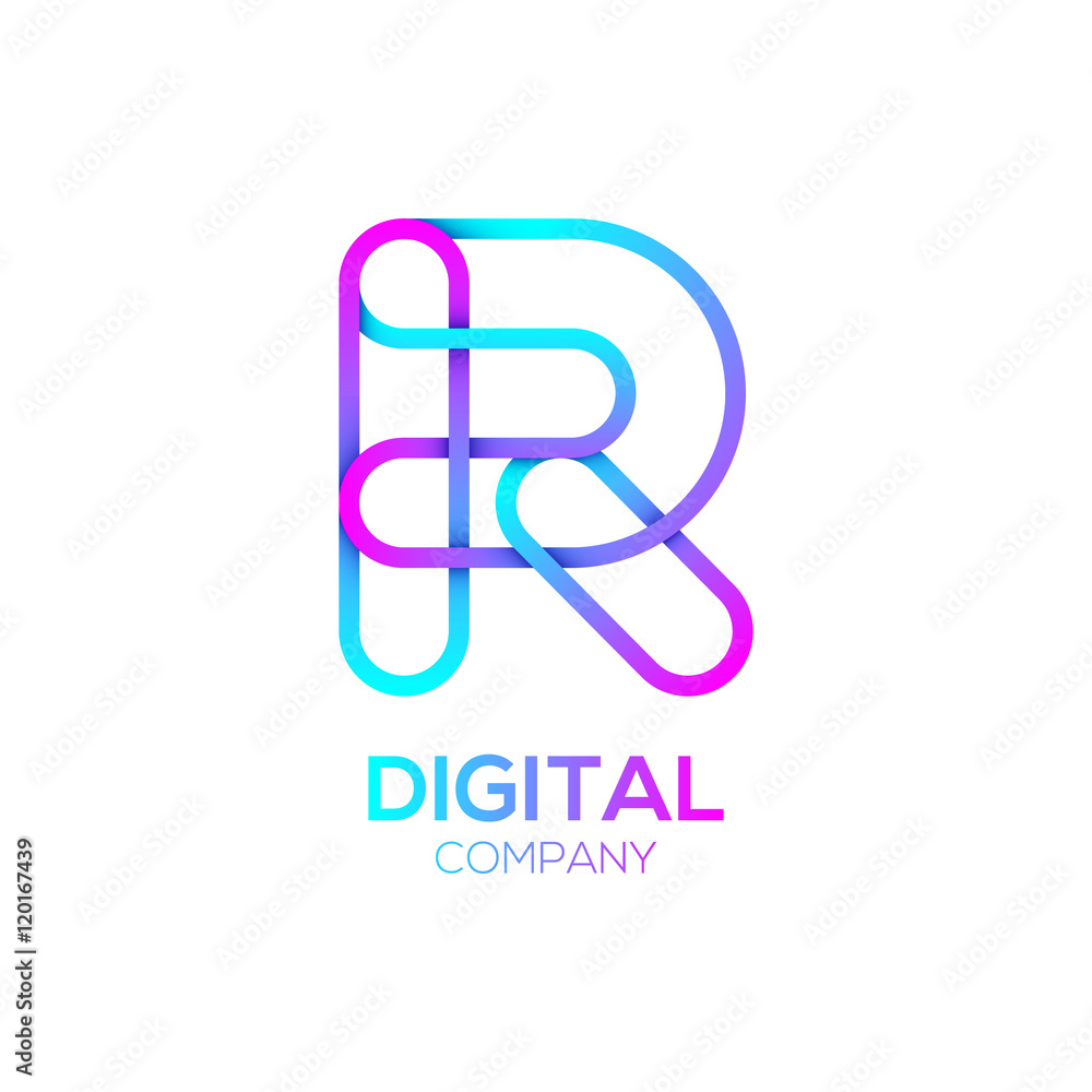 Letter R Logo Design.Linked shape circle symbol,Digital,pink blue Letter R Logo Design.Linked shape circle symbol,Digital,pink blue